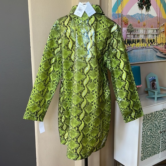NOIZE Neon Lime Maya Faux SnakeskinTrench Coat NWT - Picture 7 of 15